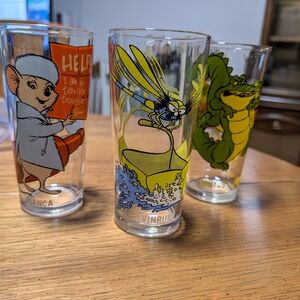 Vintage Walt Disney "The Rescuers" Cartoon Character Pepsi Glasses Set Of 3